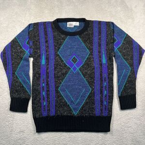 90s Vintage Tomorrow's Generation Sweater Kids L Blue Purple Geometric USA‎ Made